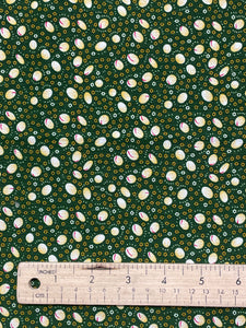 1 3/8 YD Rayon Vintage - Green with Disks of Off White, Yellow and Red