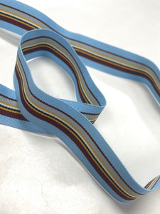 5+ YD Polyester Grosgrain Ribbon Vintage - Blue, Maroon, and Golden Yellow Stripes