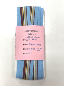 5+ YD Polyester Grosgrain Ribbon Vintage - Blue, Maroon, and Golden Yellow Stripes