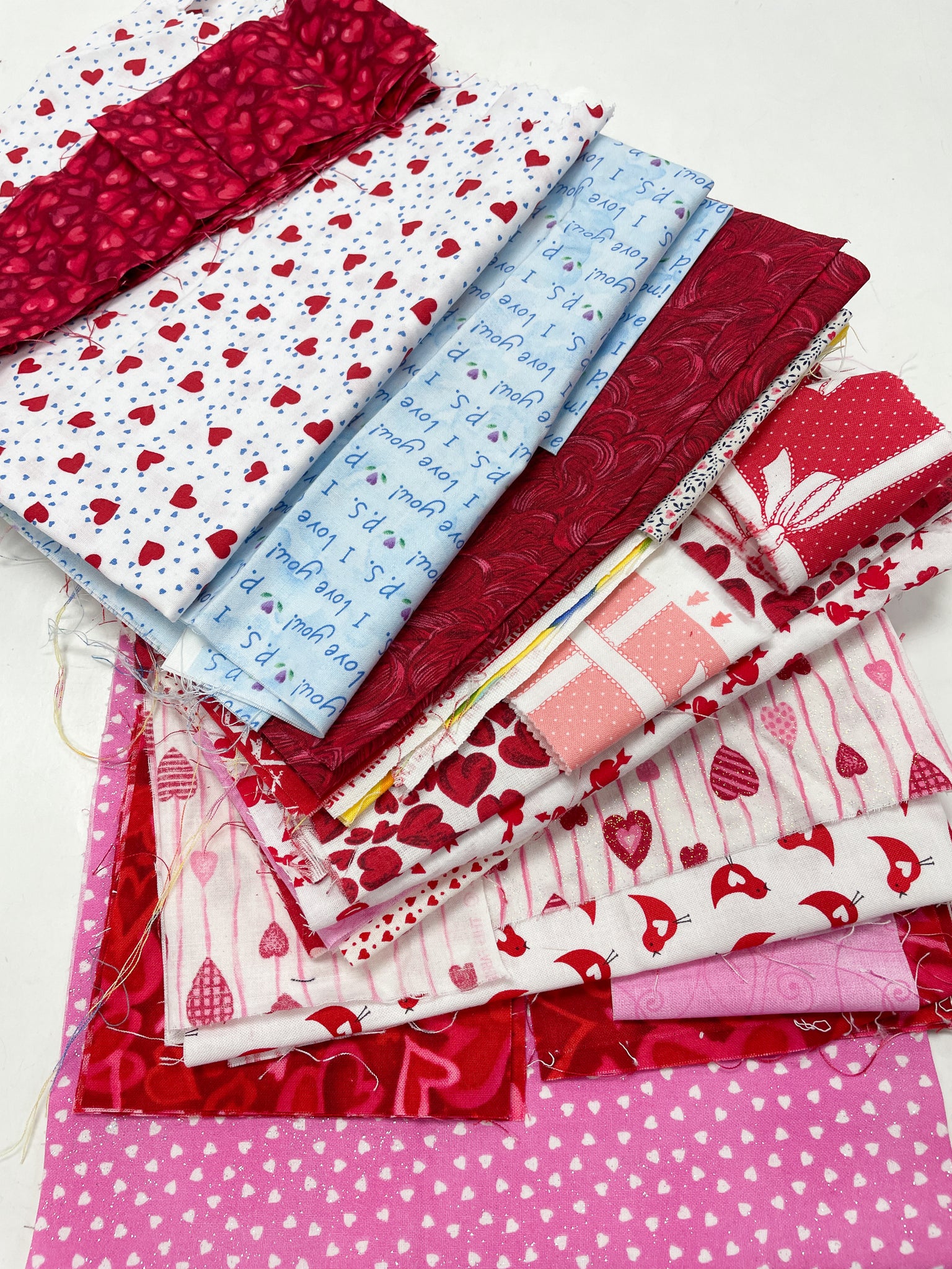 Quilting Cotton Mystery Scrap Remnant Bundle - Valentine's Day 1 POUND