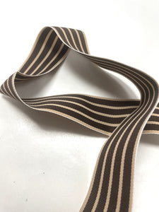 3+ YD Polyester Grosgrain Ribbon Vintage - Brown and Tan Stripes