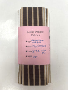 3+ YD Polyester Grosgrain Ribbon Vintage - Brown and Tan Stripes