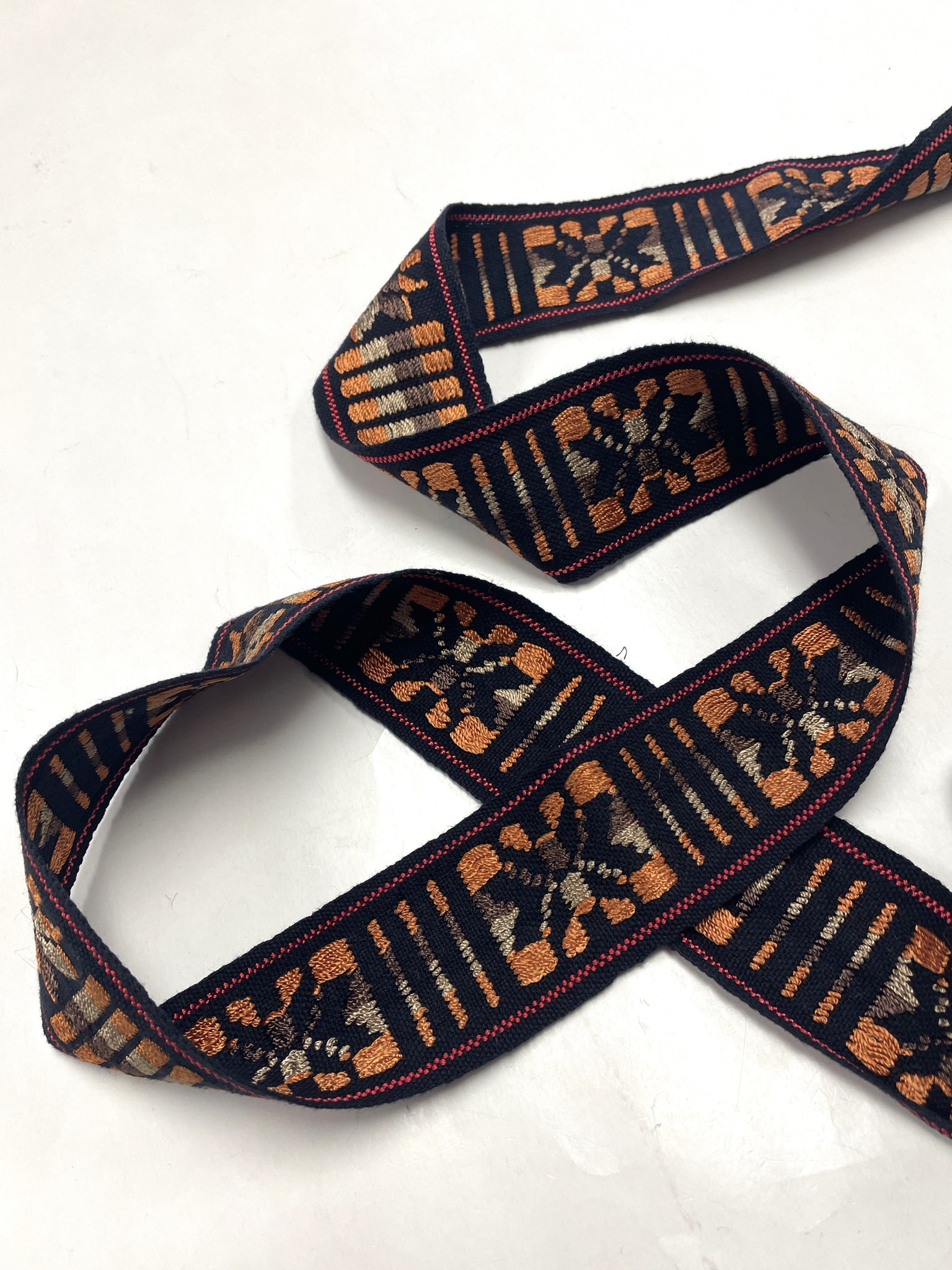 Cotton/Rayon Blend Ribbon Vintage - Black with Orange and Browns