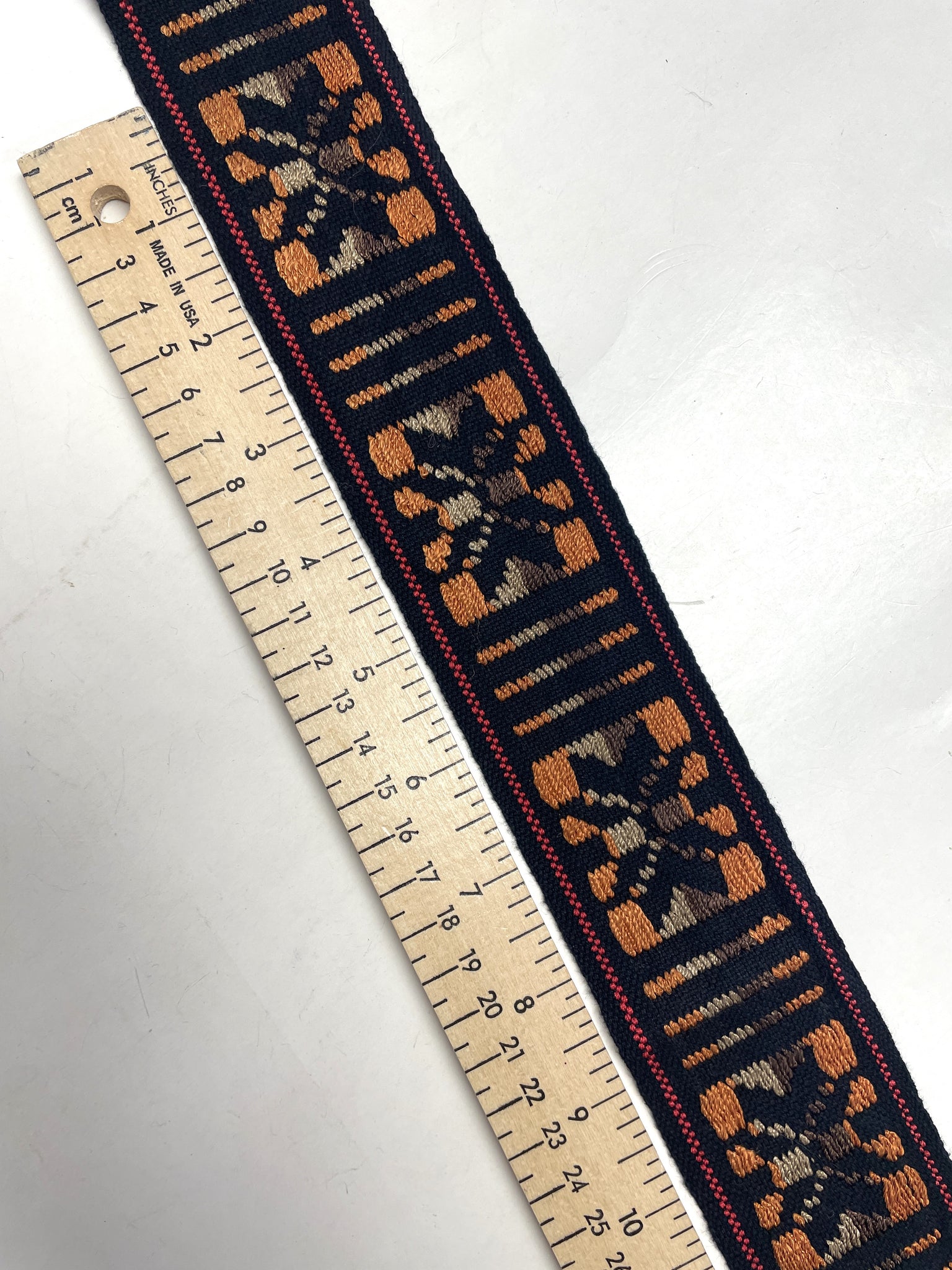 Cotton/Rayon Blend Ribbon Vintage - Black with Orange and Browns