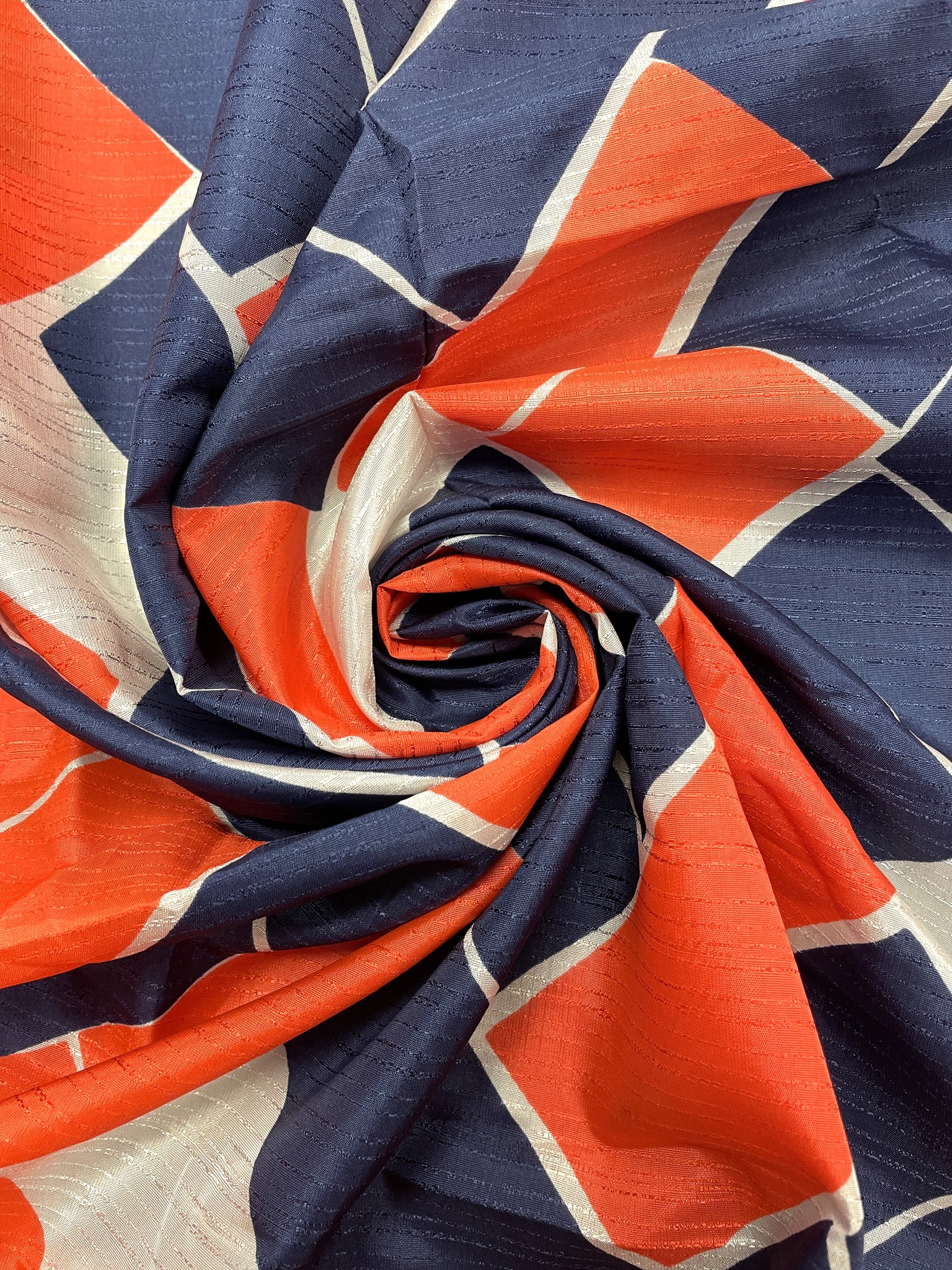 7/8 YD Polyester Slub Weave Vintage - Orange, Navy Blue and Off White