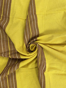 1 YD Cotton Hand Woven - Bright Yellow with Dark Red and Tan Stripes