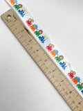 2 2/3 YD Polyester Printed Satin Ribbon - White with Animals in Train Cars