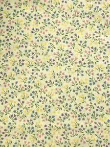 2 YD Poly/Cotton - Yellow with Small Pink, Yellow, Blue and Purple Tulips