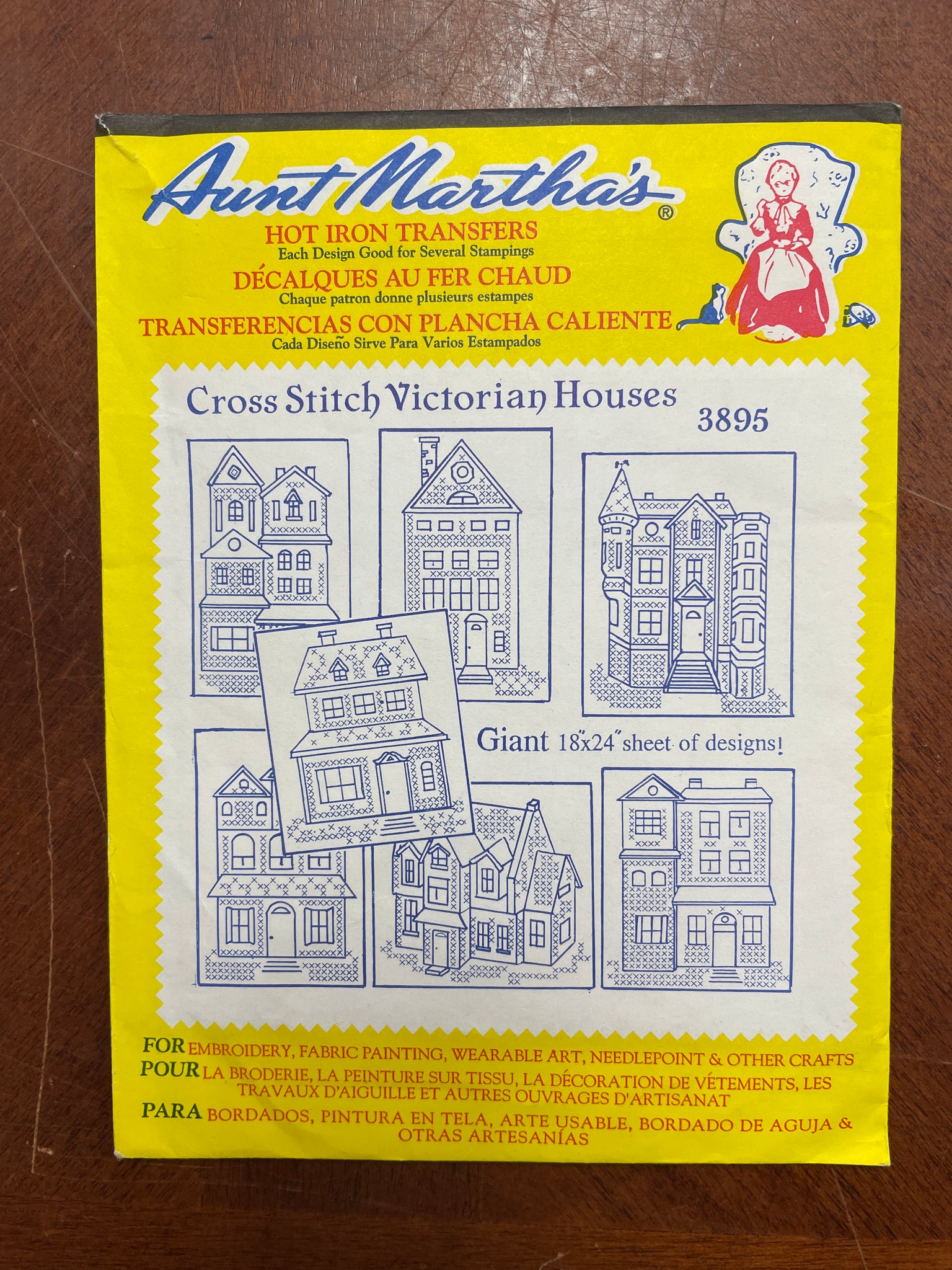 Aunt Martha's 3895 Hot Iron Transfer Pattern - Cross Stitch Victorian Houses FACTORY FOLDED