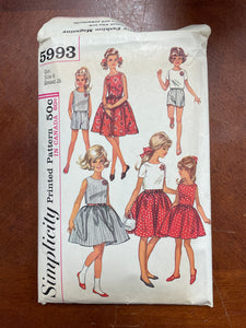 1965 Simplicity 5993 Sewing Pattern - Child's Dress, Top and Shorts