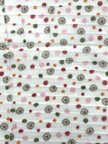 1 YD Nylon Pleated Organza - White with Pink, Red, Orange and Green Polka Dots