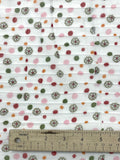 1 YD Nylon Pleated Organza - White with Pink, Red, Orange and Green Polka Dots