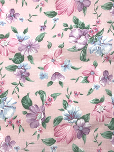 1 3/8 YD Cotton Vintage - Pink with Pink, Purple and Blue Flowers