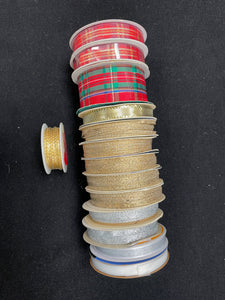 Metallic Ribbon Bundle - Christmas Plaids and Metallic Gold and Silver