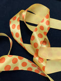 Ribbon Printed Satin - Yellow with Orange Polka Dots