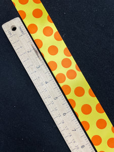 Ribbon Printed Satin - Yellow with Orange Polka Dots