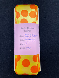 Ribbon Printed Satin - Yellow with Orange Polka Dots