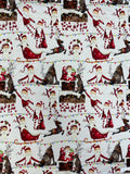 SALE 3/4 YD Cotton/Spandex Remnant - White with Whimsical Santas & Reindeer