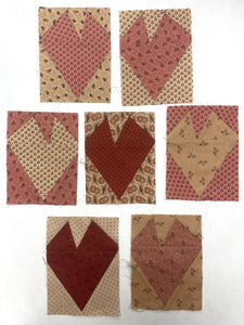 Orphan Quilt Blocks Set of 7 - Hearts