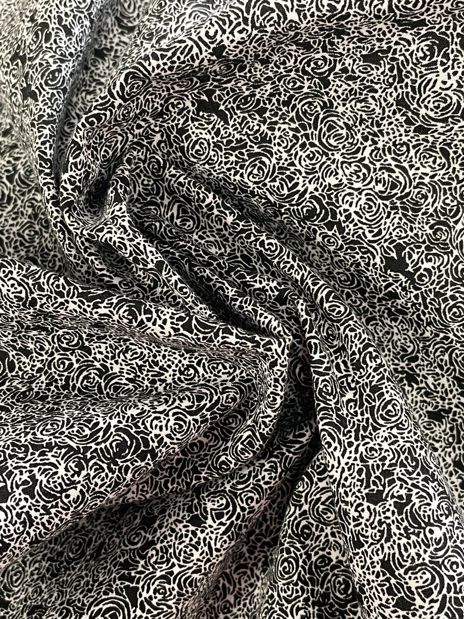 Quilting Cotton - Black and White Flowers