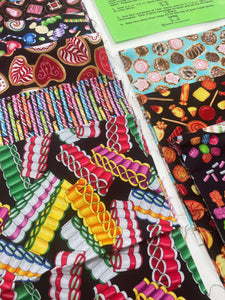 Quilting Cotton Remnant Bundle and "Treat Jars" Pattern - Various Candy Prints and Pattern