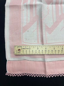 Linen Dresser Scarf Vintage - Pink and White Damask