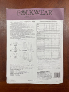 1907 Folkwear 216 Pattern - Schoolmistress Shirtwasit and Skirt FACTORY FOLDED