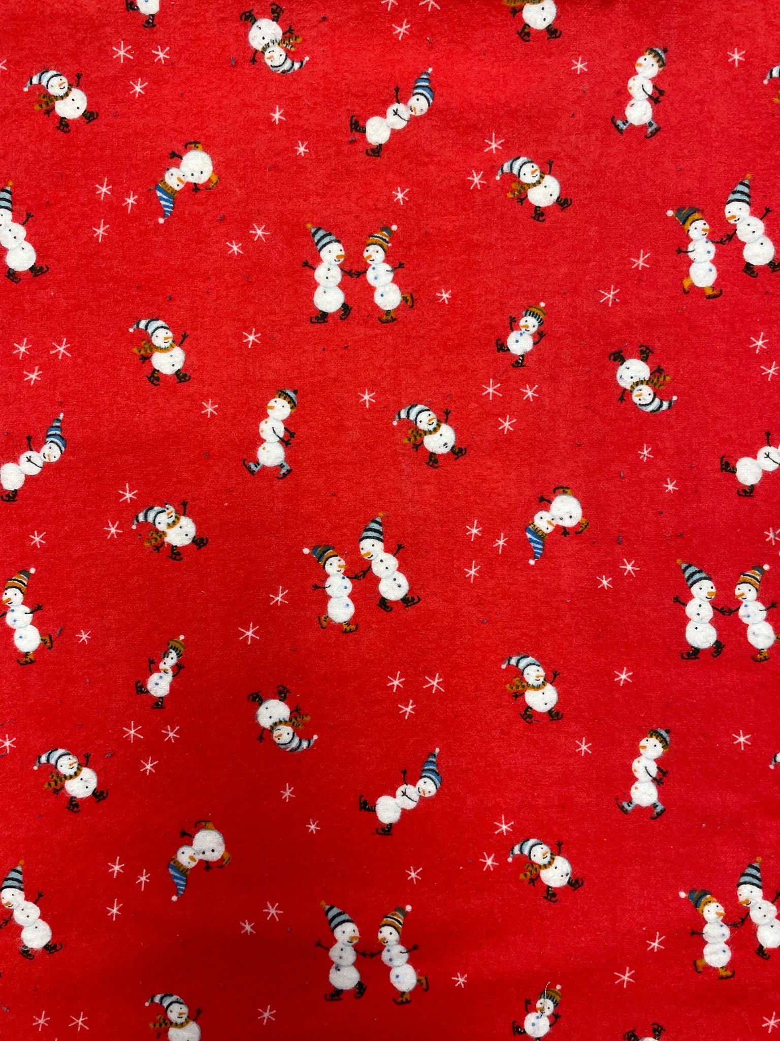 2 3/4 YD Cotton Flannel - Red with Ice Skating Snowmen