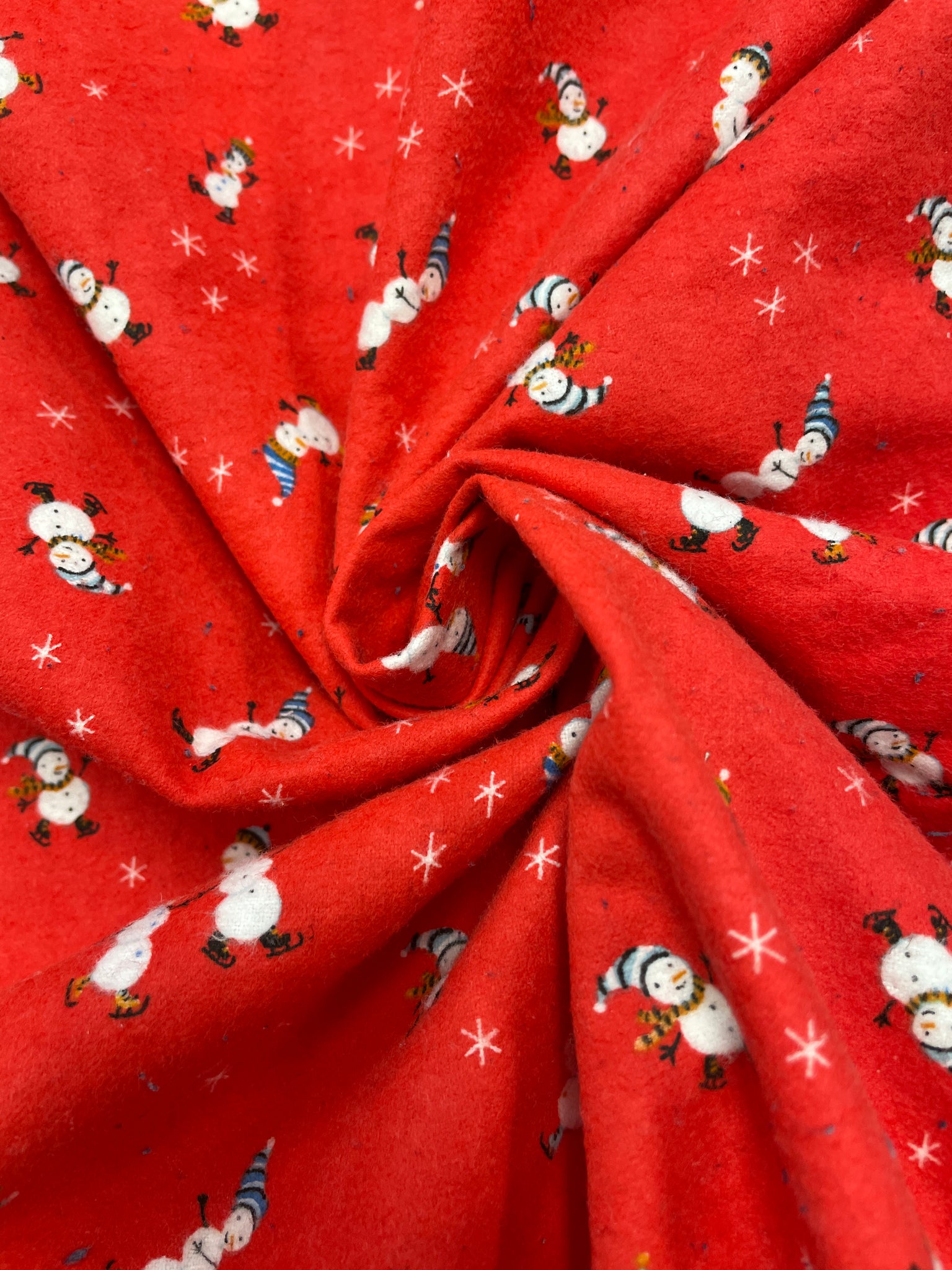 2 3/4 YD Cotton Flannel - Red with Ice Skating Snowmen