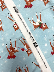 3 7/8 YD Cotton Flannel - Light Blue With Playful Fawns