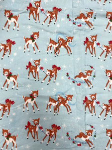 3 7/8 YD Cotton Flannel - Light Blue With Playful Fawns