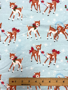 3 7/8 YD Cotton Flannel - Light Blue With Playful Fawns