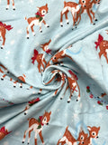 3 7/8 YD Cotton Flannel - Light Blue With Playful Fawns