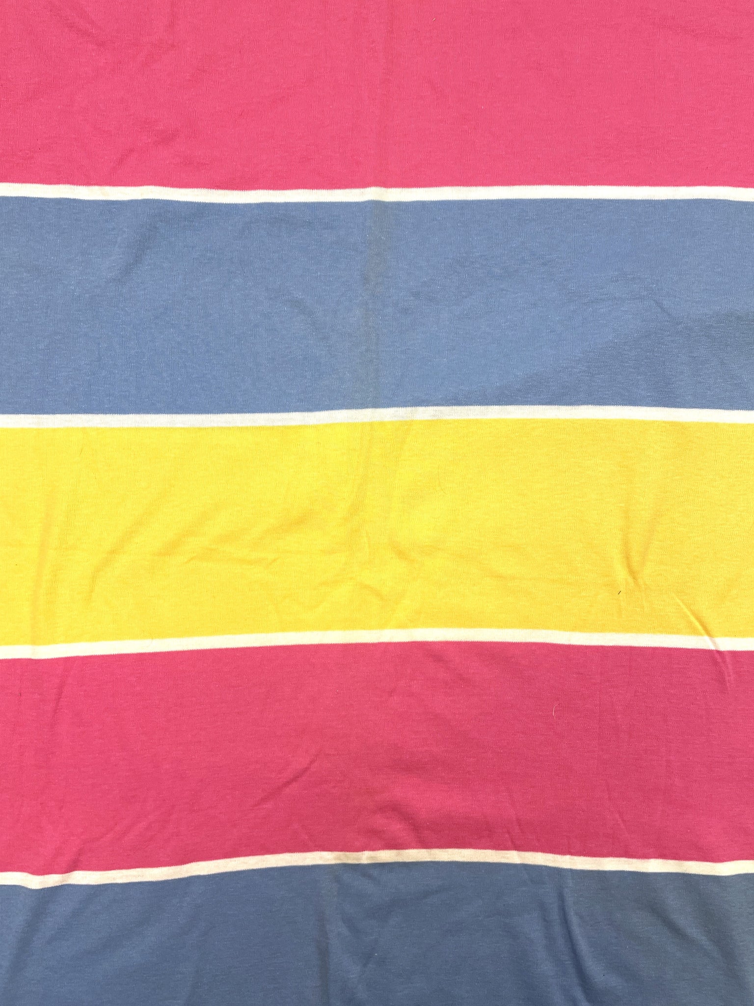 2 YD Polyester Knit Vintage- Pink, Blue and Yellow Wide Stripes