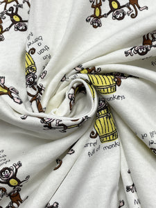 7/8 YD Cotton Knit Vintage - Off White with Barrels of Monkeys