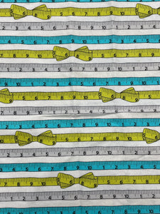 1 1/2 YD Quilting Cotton - White with Green, Turquoise and Gray Tape Measures