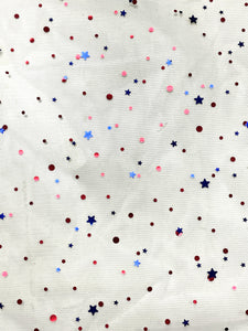 1 1/2 YD Nylon Tulle - White with Metallic Polka Dots and Stars