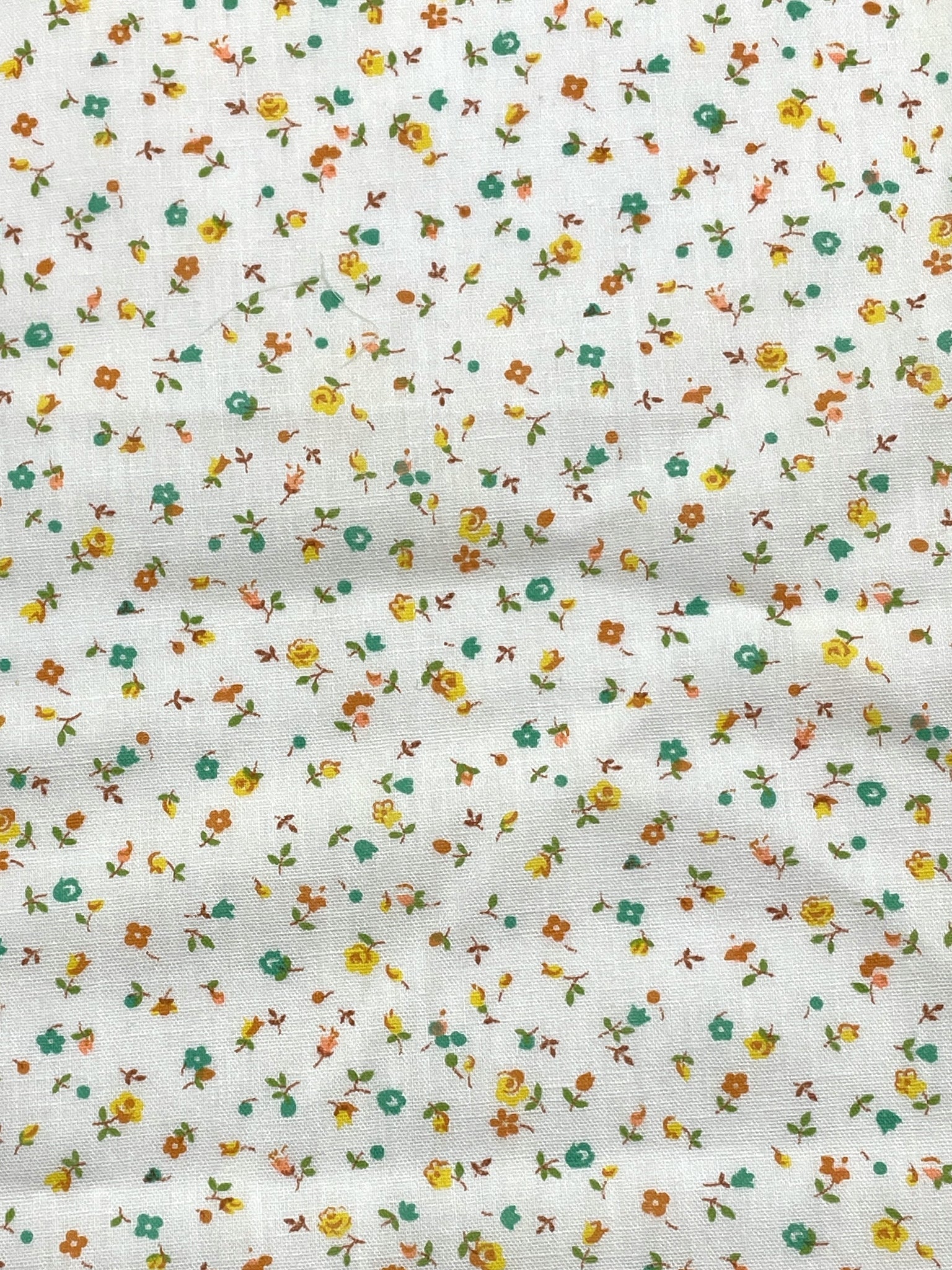 1 7/8 YD Cotton Batiste Vintage - Cream with Yellow, Orange and Aqua Flowers