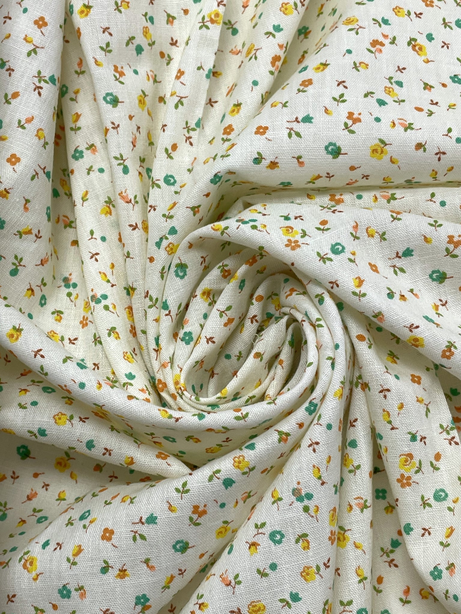 1 7/8 YD Cotton Batiste Vintage - Cream with Yellow, Orange and Aqua Flowers