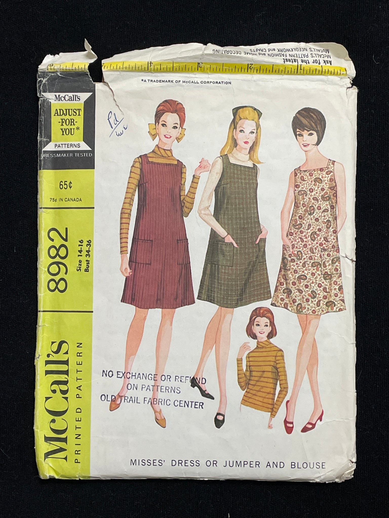 1967 McCall's 8982 Pattern - Dress, Jumper and Blouse