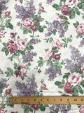 1 7/8 YD Poly/Cotton - Off White with Lilacs and Pink Roses