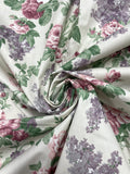 1 7/8 YD Poly/Cotton - Off White with Lilacs and Pink Roses