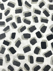 2 1/4 YD Cotton Knit Vintage - White with Black, Gray and Polka Dotted Rectangles