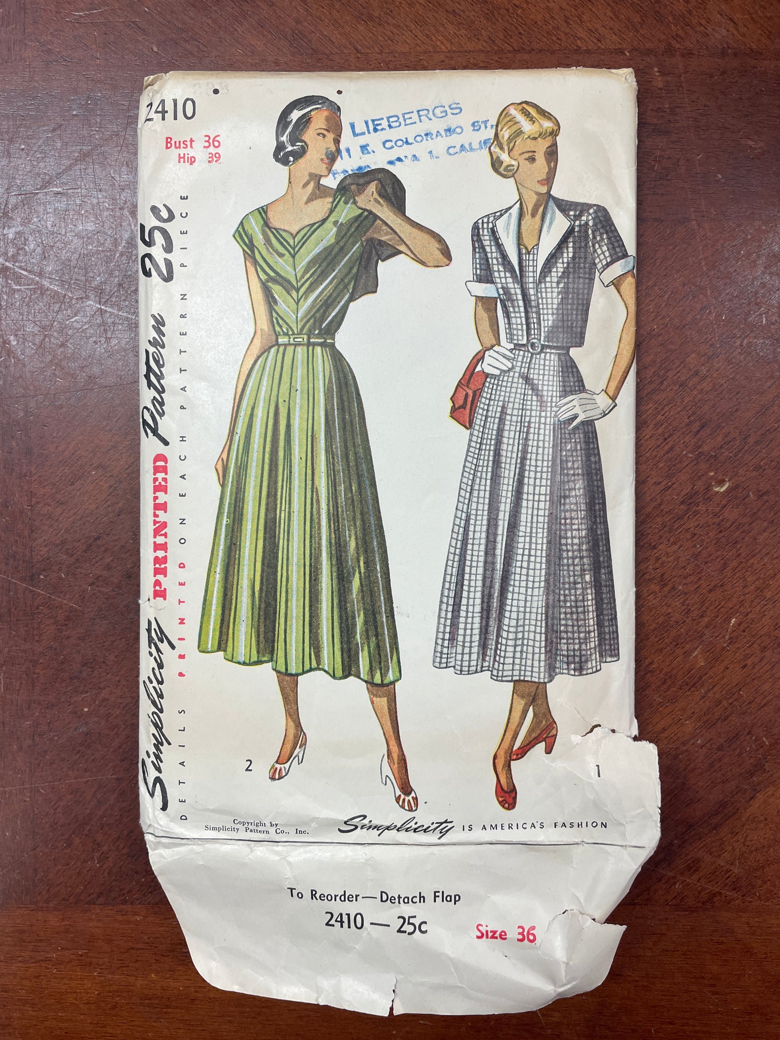 1948 Simplicity 2410 Sewing Pattern - Dress