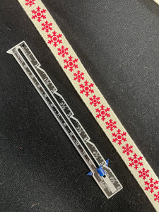 3 YD Cotton Twill Tape Printed - Off White with Red Snowflakes