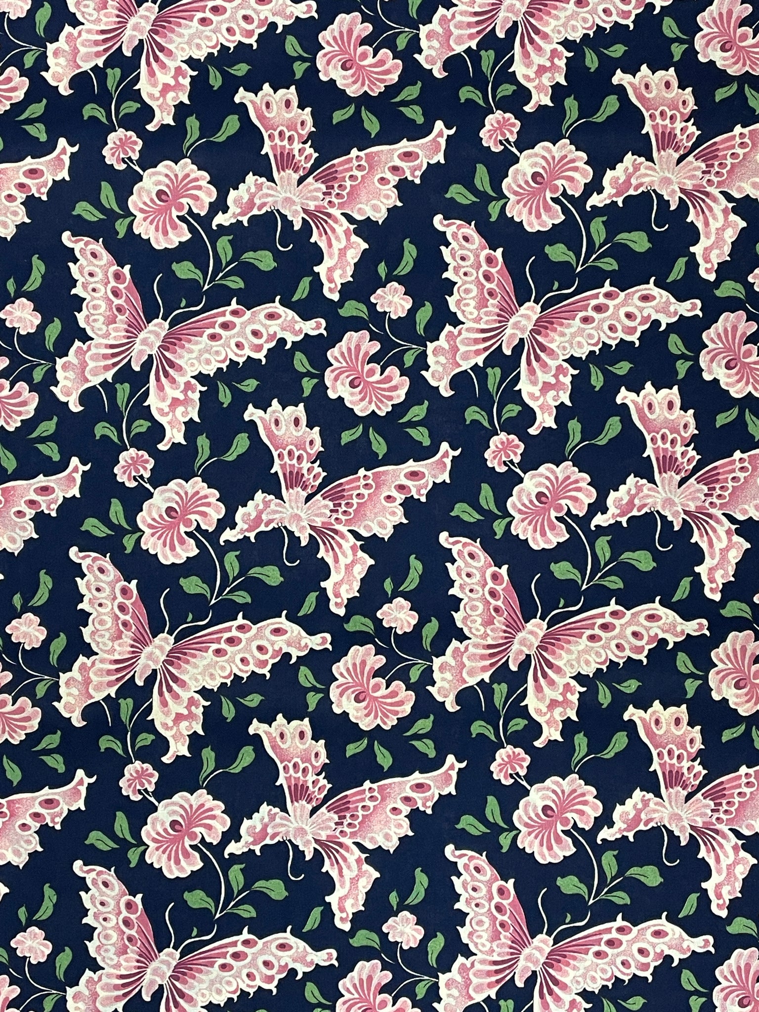 2000 Quilting Cotton Vintage - Navy Blue with Pink Butterflies