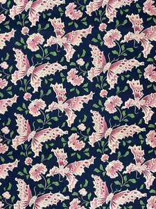 2000 Quilting Cotton Vintage - Navy Blue with Pink Butterflies