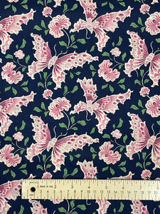 2000 Quilting Cotton Vintage - Navy Blue with Pink Butterflies