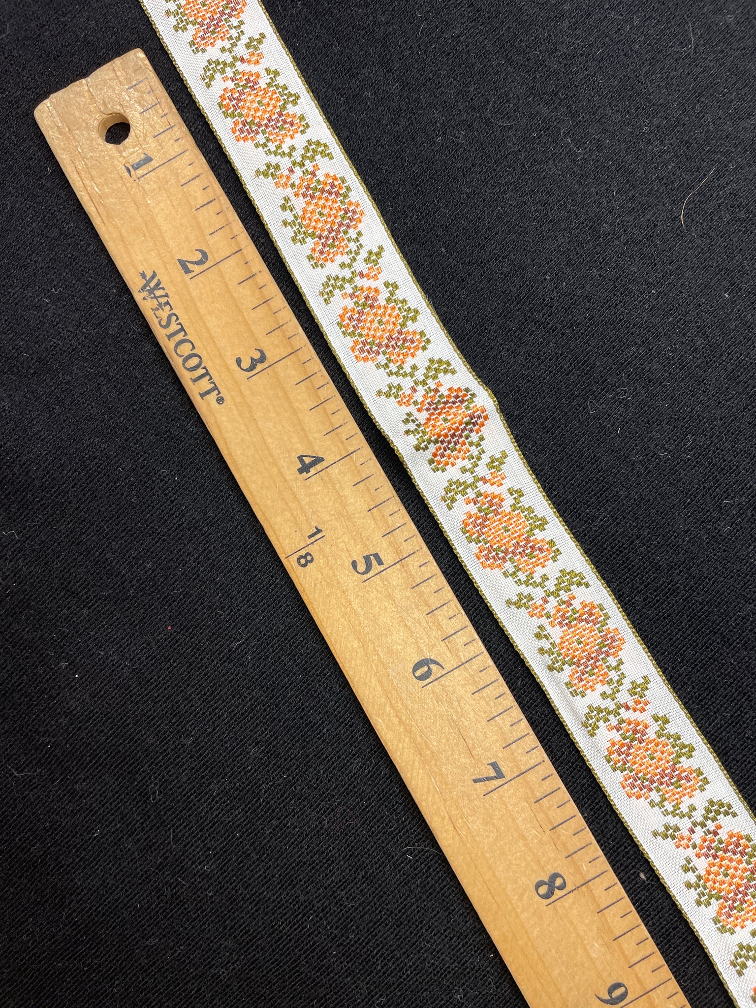 3 YD Rayon Ribbon Vintage - Off White with Orange and Brown Flowers