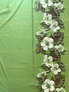 2009 3 YD Poly Cotton - Bright Green with Pale Yellow Hibiscus and Brown Leaf Border